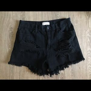 Black distressed shorts